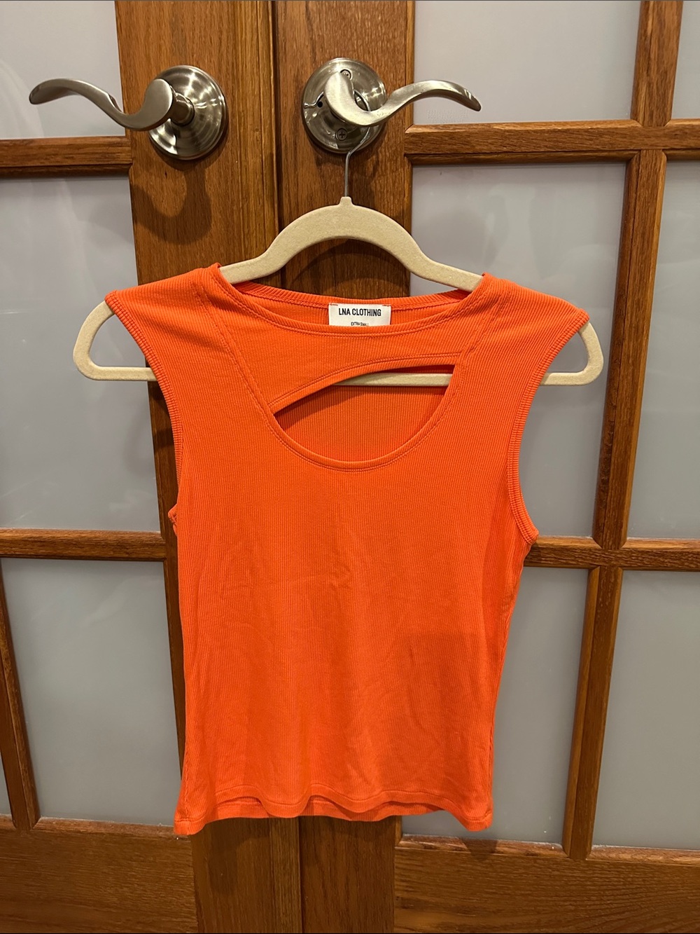 LNA Bright Orange Ribbed Tank with Front Cutout Detail